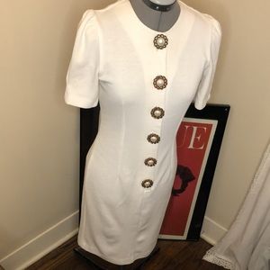 Vintage white 80s pearl gold button cocktail dress sz small